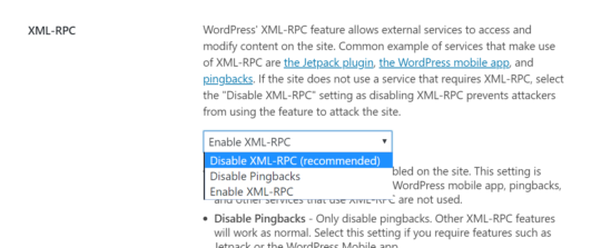 Disable XML-RPC for security