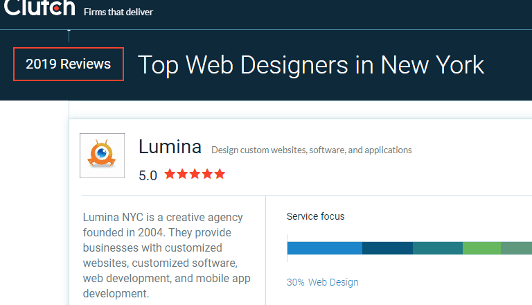 Lumina listed as top web designer on clutch
